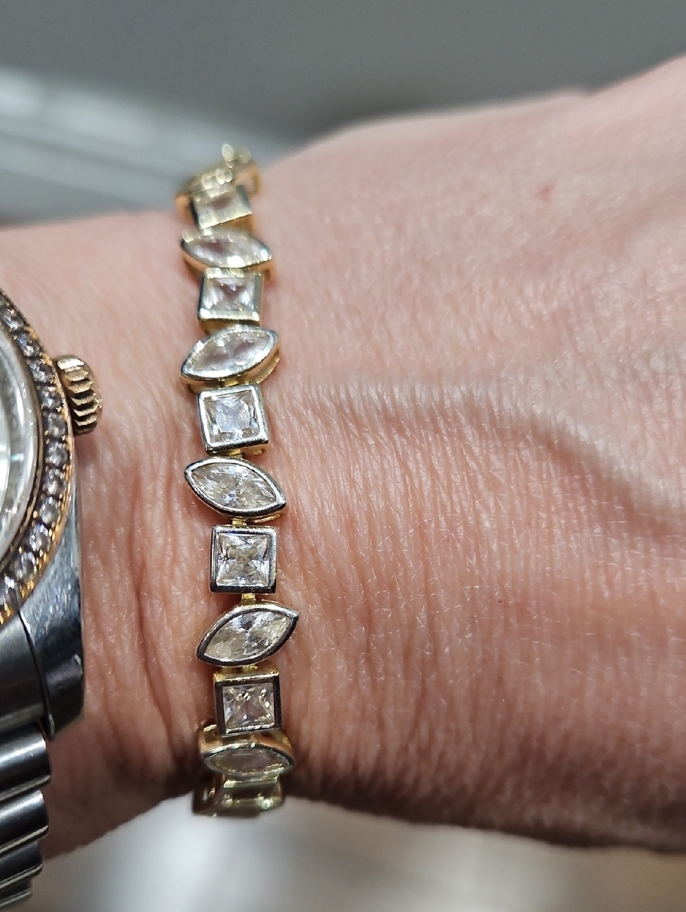 Gold and Silver Marquise & Square CZ Bracelet - Women's Jewelry